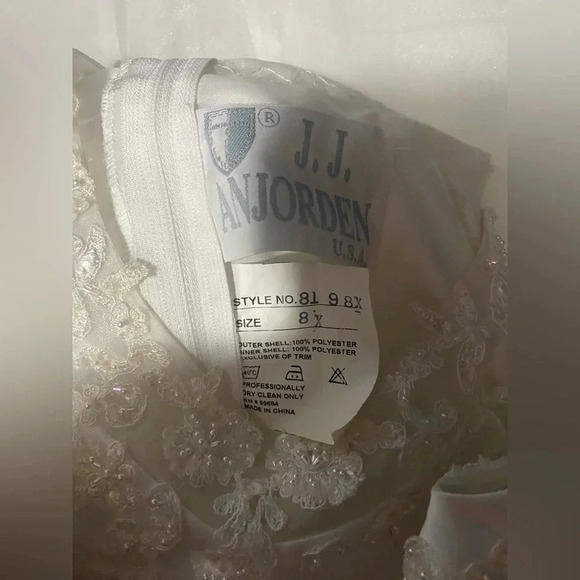 J.J.Anjorden Girls Dress White Embroidered w/Beads With Cap Sleeve Cover Size 8X - Picture 11 of 15